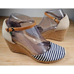 White Mountain Women's Kate Navy Striped Espadrille Wedge Sandals-Size 8